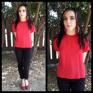 Pretty! Vtg 80s 90s red 100% silk top petite S!